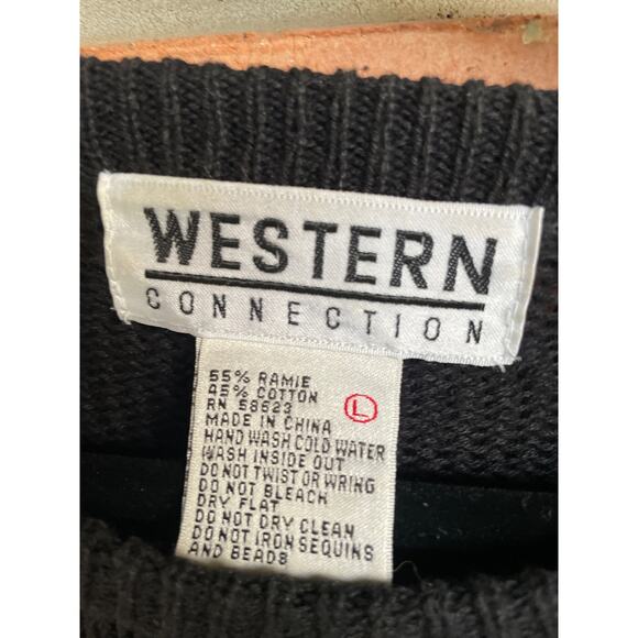 Vintage 80s Western Connection Large Black Beaded Knit Sweater, Relaxed Fit - Picture 4 of 6